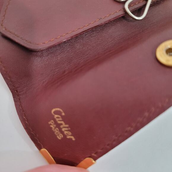 Cartier 4 Key Hooks Charm Case Wallet Red Bordeaux Burgundy Small Logo Leather - Picture 6 of 12